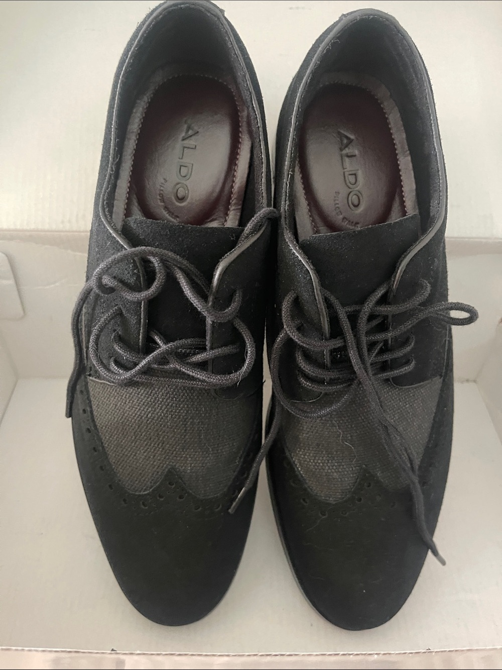 Aldo Black Mixed-Material Wingtip Oxfords